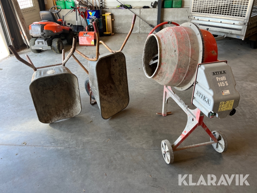 Tromleblander Atika Profi 145 S og 2 styk trillebører