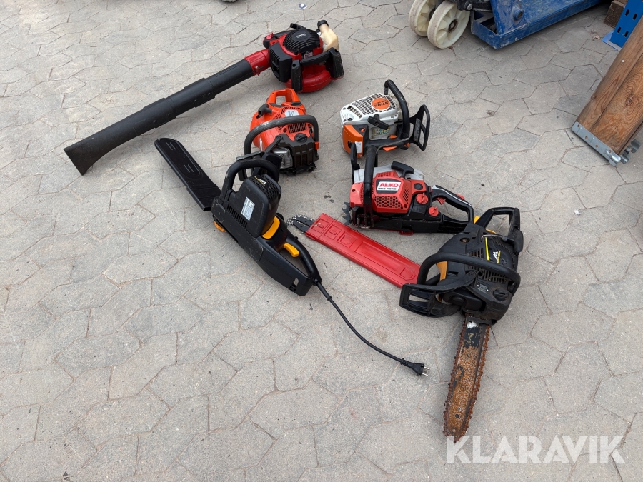 Blandet lot Motorsave og løvblæser 