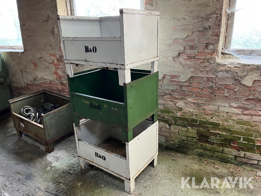 3 stk. Lagerkasser i stål 80x60x60 cm