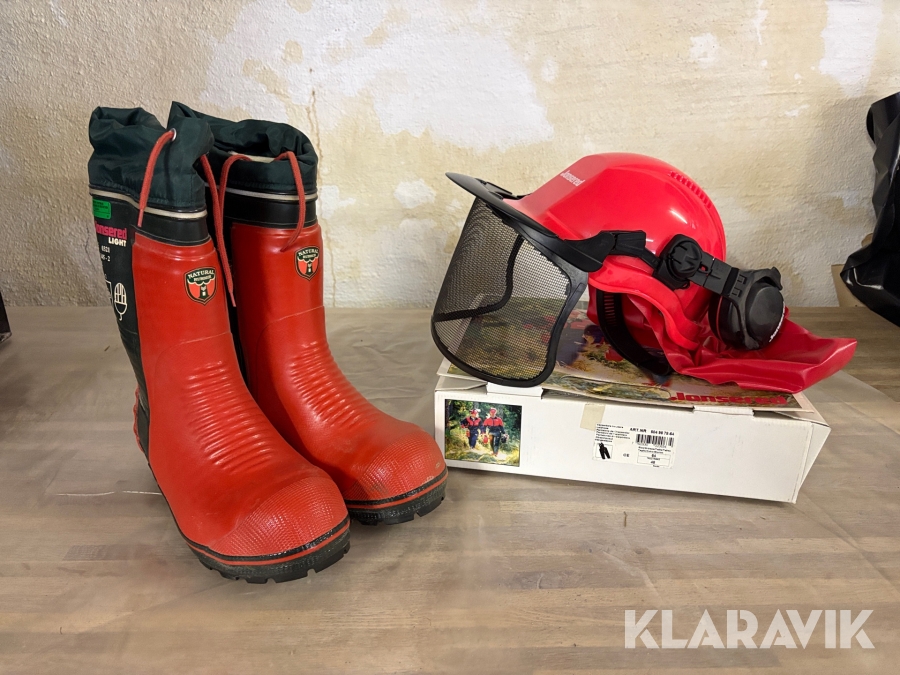 Sikkerhedstøj Jonsered støvler, hjelm og bukser