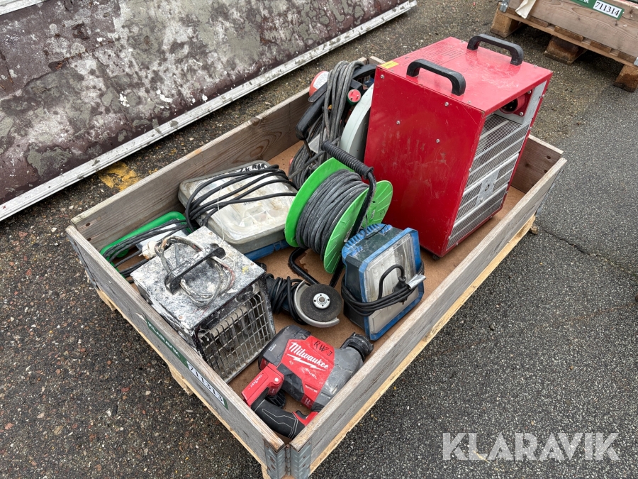 Håndværktøj, lamper og varmeblæsere