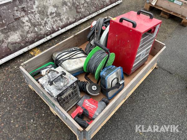 Håndværktøj, lamper og varmeblæsere
