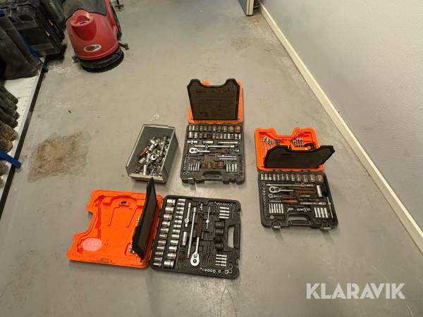 Værktøjsparti Bahco med topnøglesæt fastnøglesæt og løse toppe flere kufferter