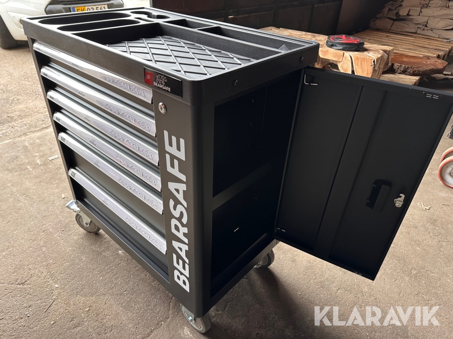Værktøjsvogn Bearsafe med 6 skuffer og indhold