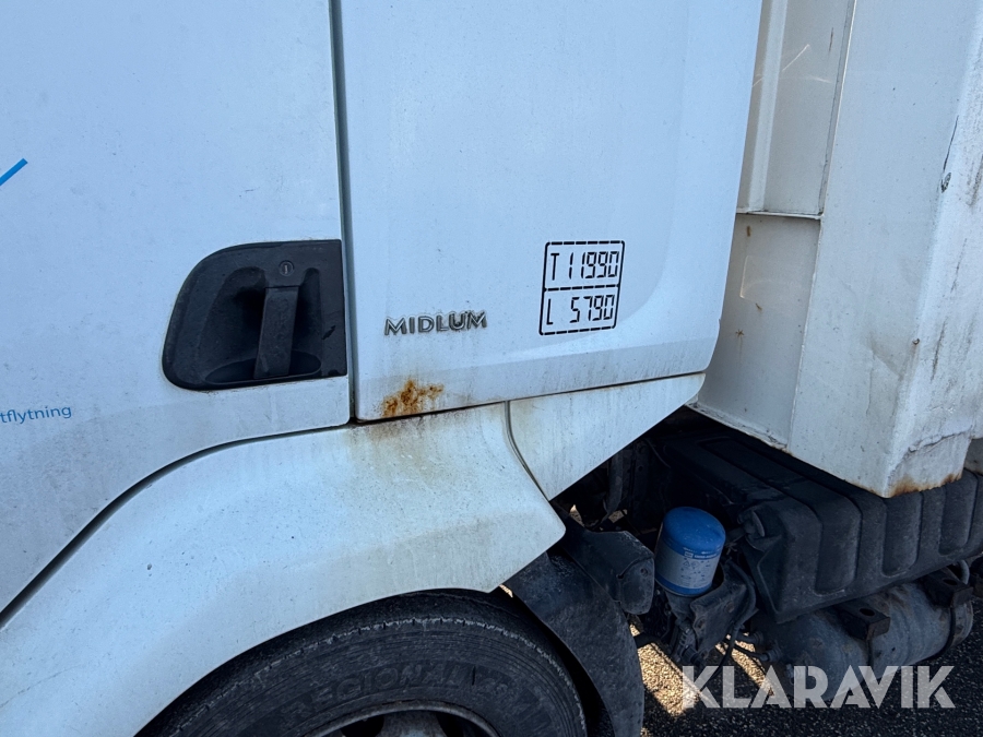 Renault lastbil – med skiftelad, lift og container Renault Midlum