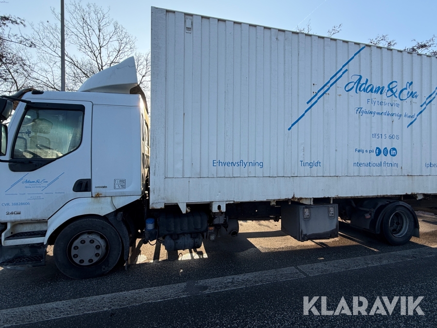 Renault lastbil – med skiftelad, lift og container Renault Midlum