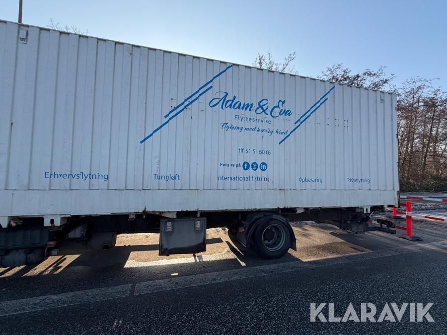 Renault lastbil – med skiftelad, lift og container Renault Midlum