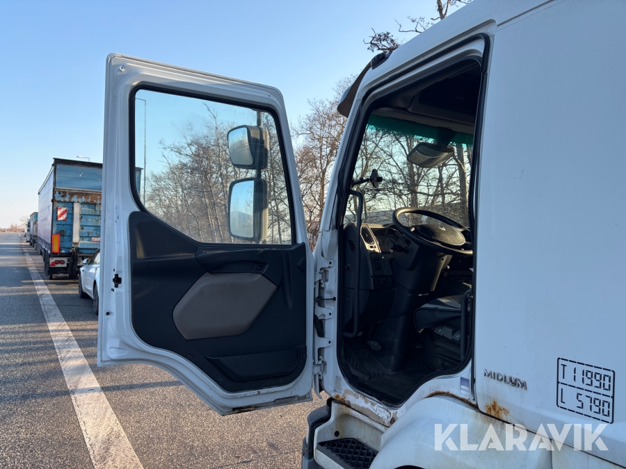 Renault lastbil – med skiftelad, lift og container Renault Midlum