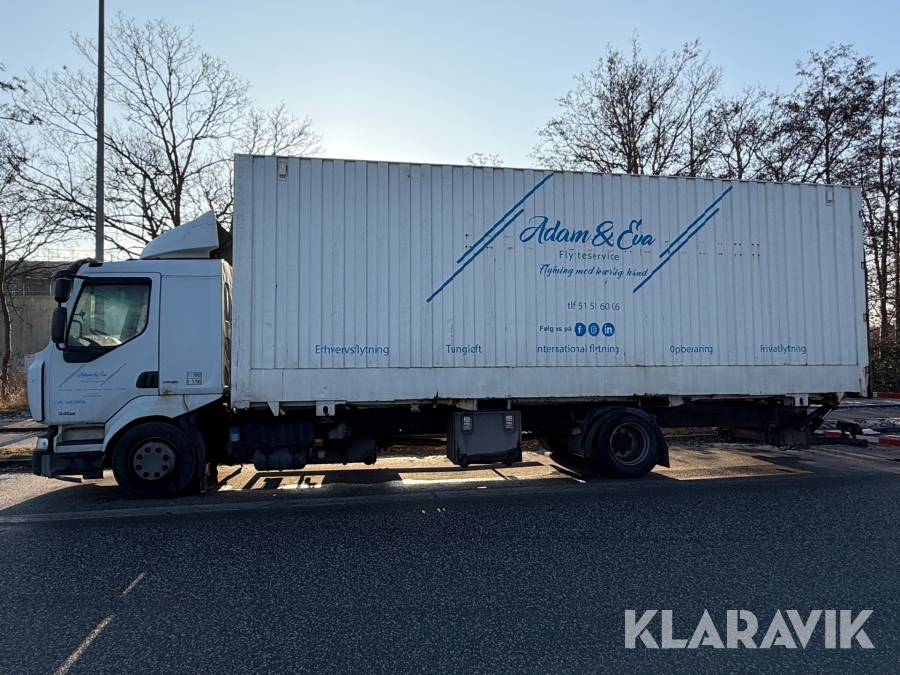 Renault lastbil – med skiftelad, lift og container Renault Midlum