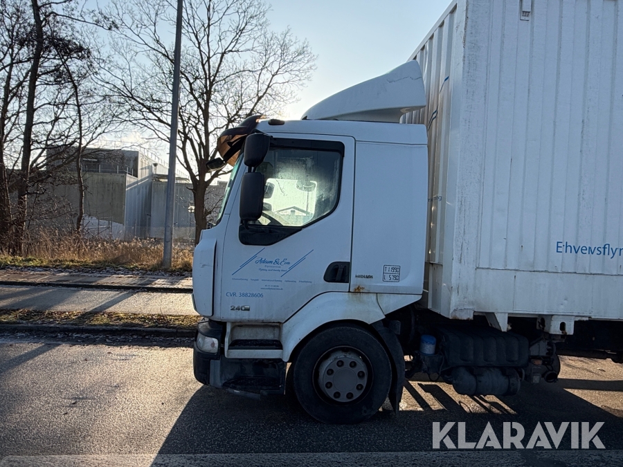 Renault lastbil – med skiftelad, lift og container Renault Midlum