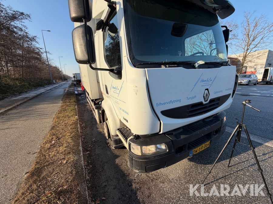 Renault lastbil – med skiftelad, lift og container Renault Midlum