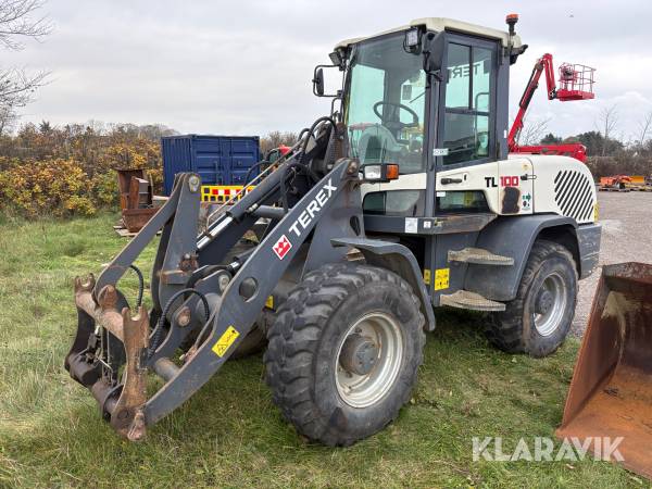 Miniged Terex TL100 med skovl og gafler