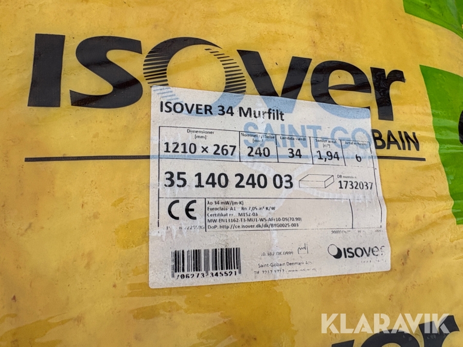 Isolering Isover 34 murfilt, 1210x267 8 pakker