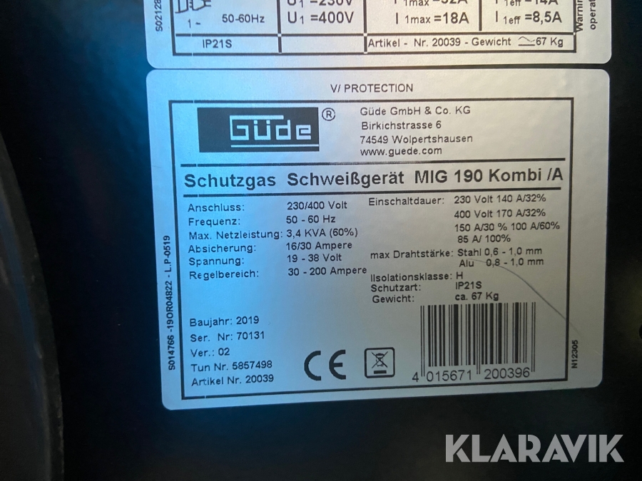 Svejsemaskiner Gude Mig 190 kombi, Faaborg-Midtfyn, Klaravik