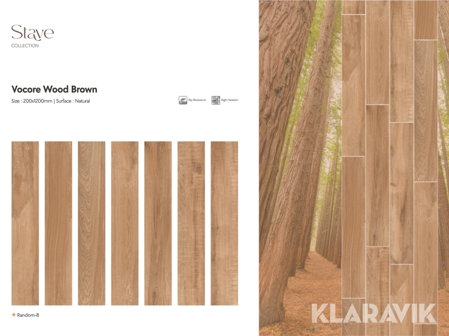 Porcelæns fliser Vocore Wood Brown med træ struktur