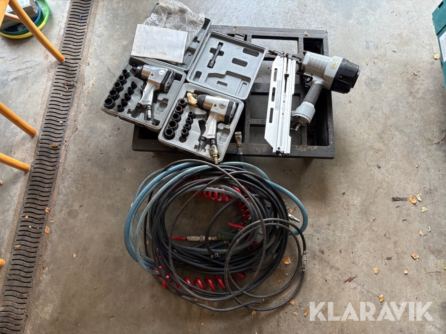 Luftnøgler 2 styk & Sømpistol 1 styk med tilhørende slanger