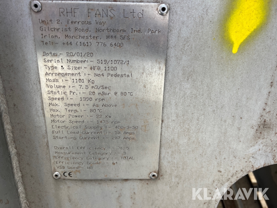 Centrifugalventilator RHF Fans Ltd HF8 1100