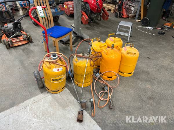 Tomme gasflasker med brændere